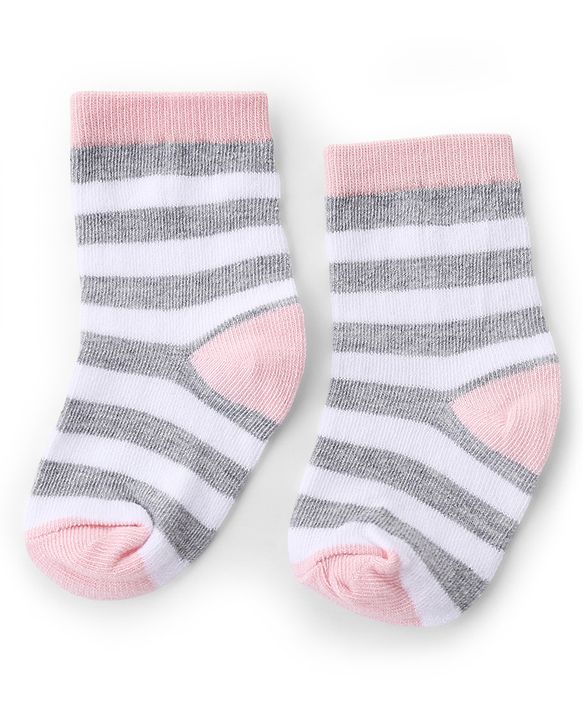 Cute Walk by Babyhug Knit Anti-Bacterial Ankle Length Striped Socks With Polka Dot Design Pack of 5 - Grey, White & Pink