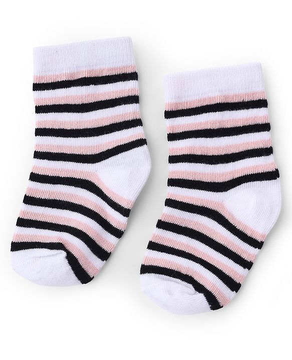 Cute Walk by Babyhug Knit Anti-Bacterial Ankle Length Striped Socks With Polka Dot Design Pack of 5 - Grey, White & Pink