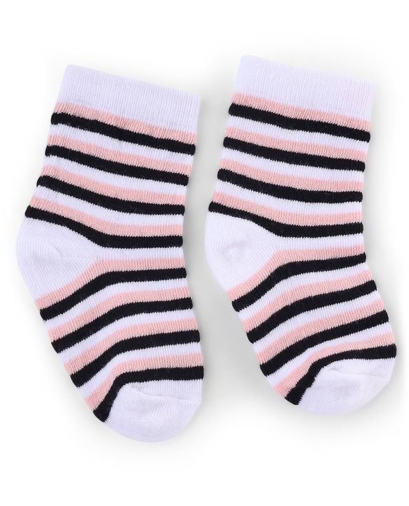 Cute Walk by Babyhug Knit Anti-Bacterial Ankle Length Striped Socks With Polka Dot Design Pack of 5 - Grey, White & Pink