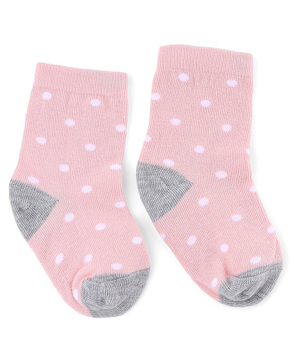 Cute Walk by Babyhug Knit Anti-Bacterial Ankle Length Striped Socks With Polka Dot Design Pack of 5 - Grey, White & Pink