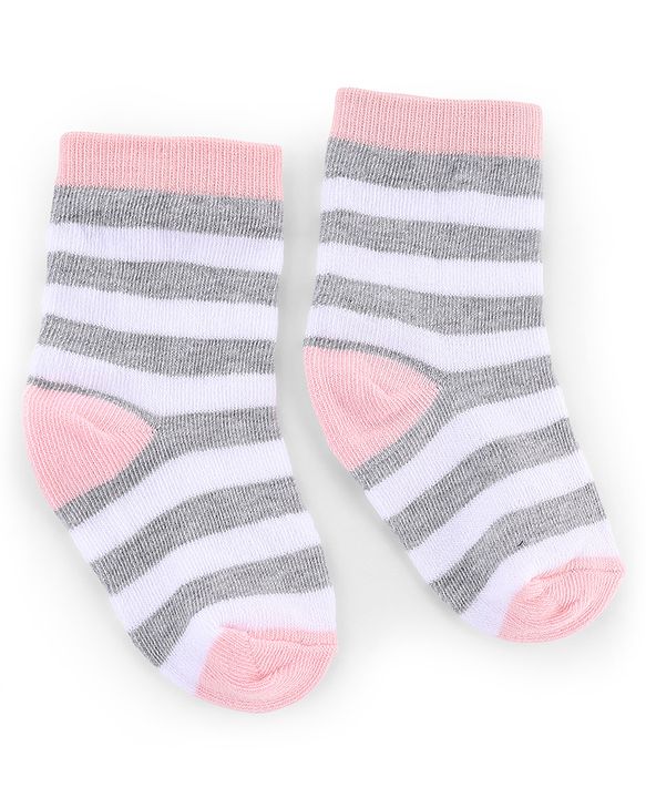 Cute Walk by Babyhug Knit Anti-Bacterial Ankle Length Striped Socks With Polka Dot Design Pack of 5 - Grey, White & Pink