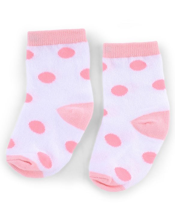 Cute Walk by Babyhug Knit Anti-Bacterial Ankle Length Striped Socks With Polka Dot Design Pack of 5 - Grey, White & Pink