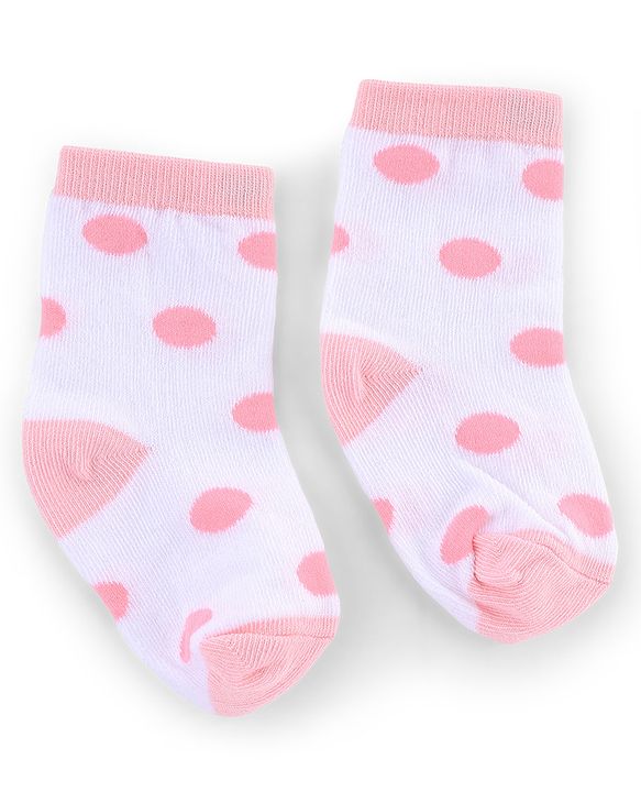 Cute Walk by Babyhug Knit Anti-Bacterial Ankle Length Striped Socks With Polka Dot Design Pack of 5 - Grey, White & Pink