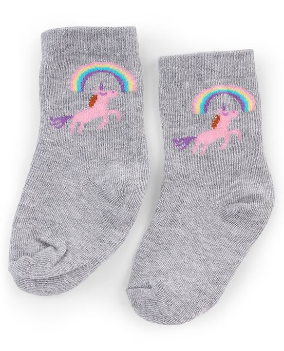 Cute Walk by Babyhug Knit Anti-Bacterial Ankle Length  Socks With Unicorn, Hearts & Rainbow Design Pack of 5 - Purple, Light Blue & Pink