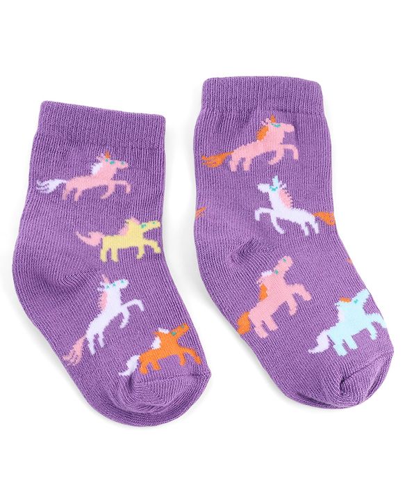 Cute Walk by Babyhug Knit Anti-Bacterial Ankle Length  Socks With Unicorn, Hearts & Rainbow Design Pack of 5 - Purple, Light Blue & Pink