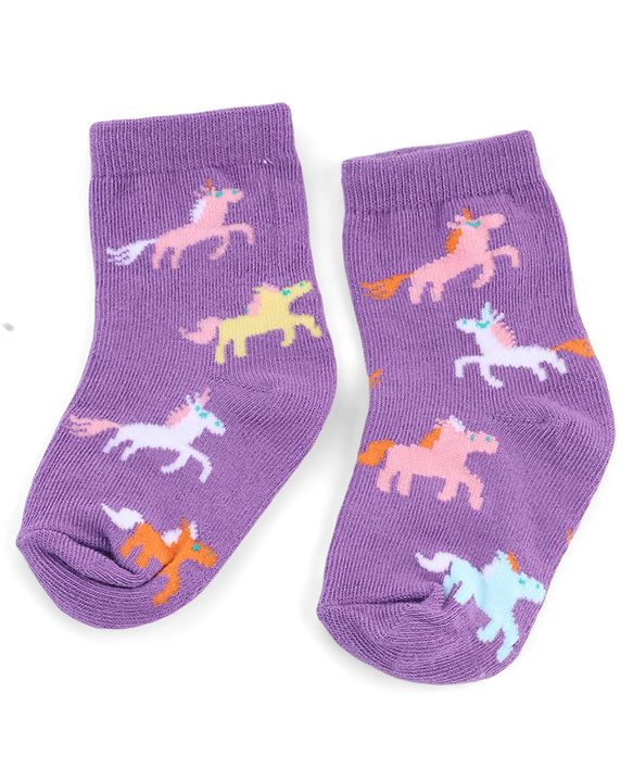 Cute Walk by Babyhug Knit Anti-Bacterial Ankle Length  Socks With Unicorn, Hearts & Rainbow Design Pack of 5 - Purple, Light Blue & Pink