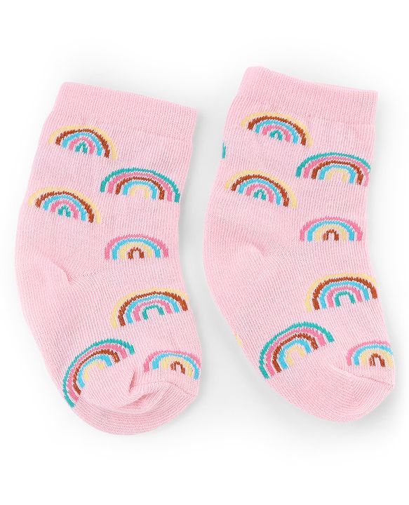 Cute Walk by Babyhug Knit Anti-Bacterial Ankle Length  Socks With Unicorn, Hearts & Rainbow Design Pack of 5 - Purple, Light Blue & Pink