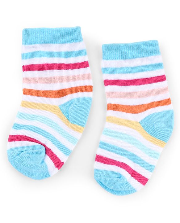 Cute Walk by Babyhug Knit Anti-Bacterial Ankle Length Striped Socks With Polka Dot & Unicorn Design Pack of 5 - Pink, White & Grey