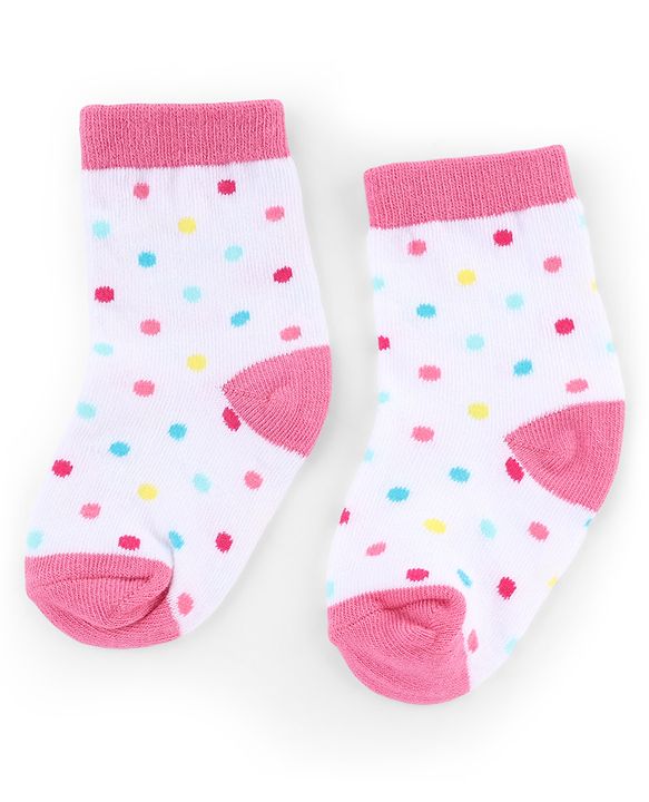 Cute Walk by Babyhug Knit Anti-Bacterial Ankle Length Striped Socks With Polka Dot & Unicorn Design Pack of 5 - Pink, White & Grey