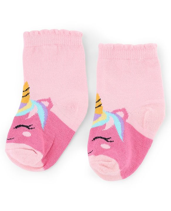 Cute Walk by Babyhug Knit Anti-Bacterial Ankle Length Striped Socks With Polka Dot & Unicorn Design Pack of 5 - Pink, White & Grey