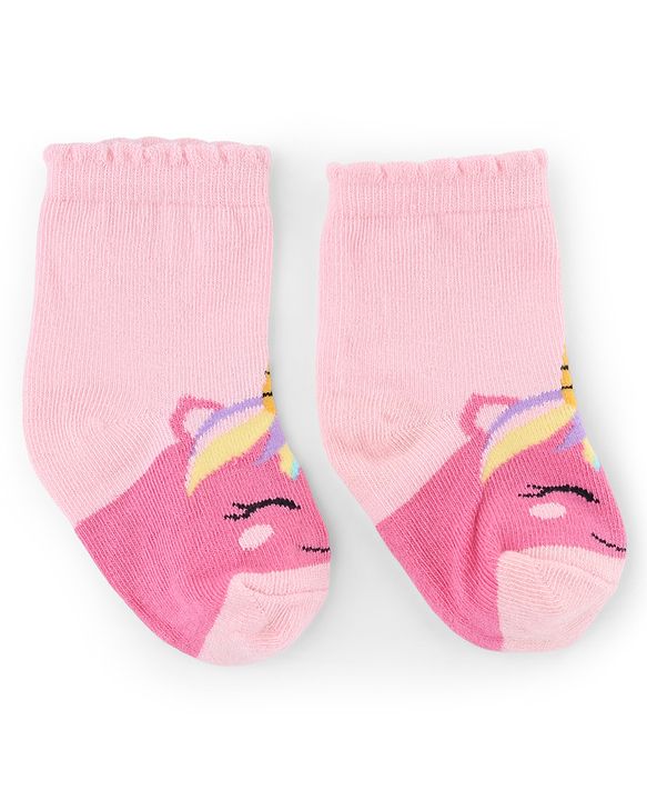 Cute Walk by Babyhug Knit Anti-Bacterial Ankle Length Striped Socks With Polka Dot & Unicorn Design Pack of 5 - Pink, White & Grey