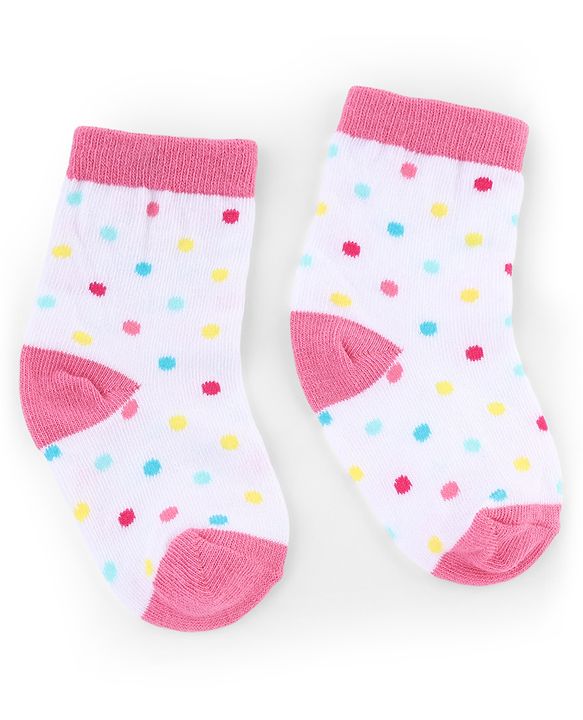 Cute Walk by Babyhug Knit Anti-Bacterial Ankle Length Striped Socks With Polka Dot & Unicorn Design Pack of 5 - Pink, White & Grey