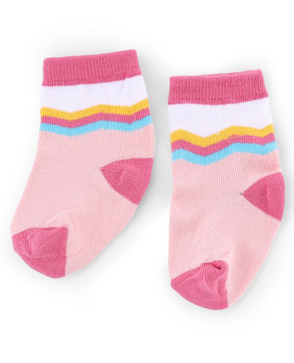 Cute Walk by Babyhug Knit Anti-Bacterial Ankle Length Striped Socks With Polka Dot & Unicorn Design Pack of 5 - Pink, White & Grey