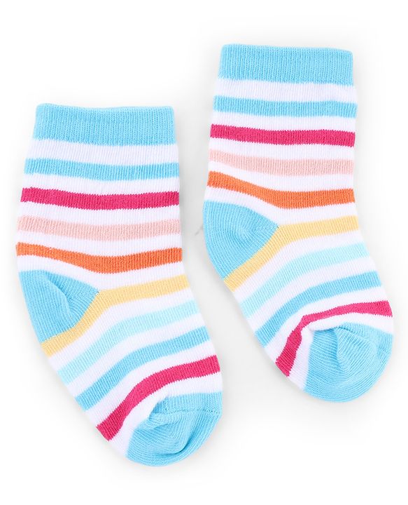 Cute Walk by Babyhug Knit Anti-Bacterial Ankle Length Striped Socks With Polka Dot & Unicorn Design Pack of 5 - Pink, White & Grey