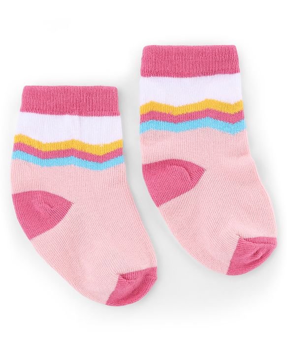 Cute Walk by Babyhug Knit Anti-Bacterial Ankle Length Striped Socks With Polka Dot & Unicorn Design Pack of 5 - Pink, White & Grey