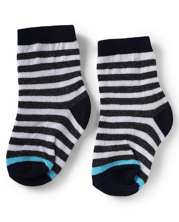 Cute Walk by Babyhug Knit Anti-Bacterial Ankle Length Striped Socks With Design Pack of 5 - Black, White & Grey