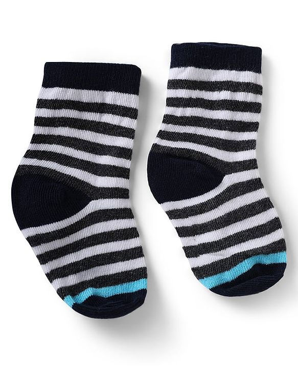 Cute Walk by Babyhug Knit Anti-Bacterial Ankle Length Striped Socks With Design Pack of 5 - Black, White & Grey
