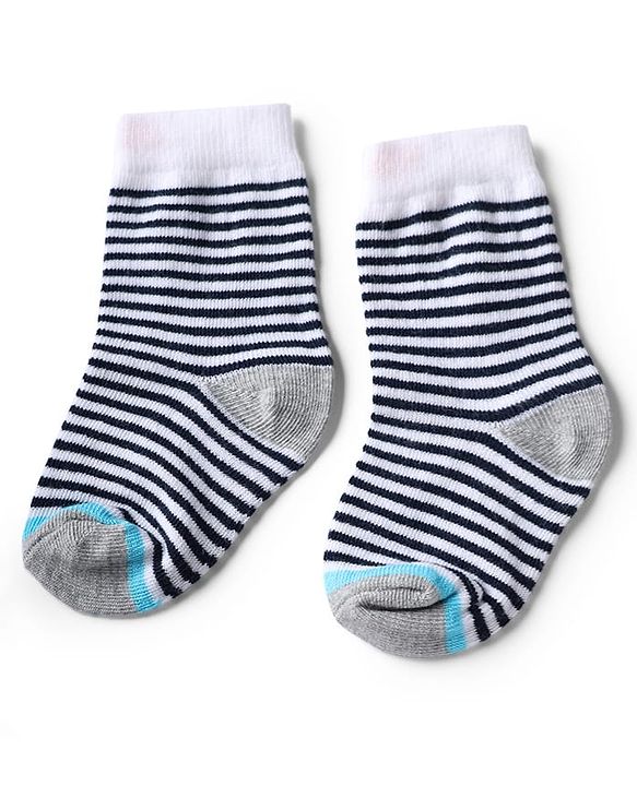 Cute Walk by Babyhug Knit Anti-Bacterial Ankle Length Striped Socks With Design Pack of 5 - Black, White & Grey