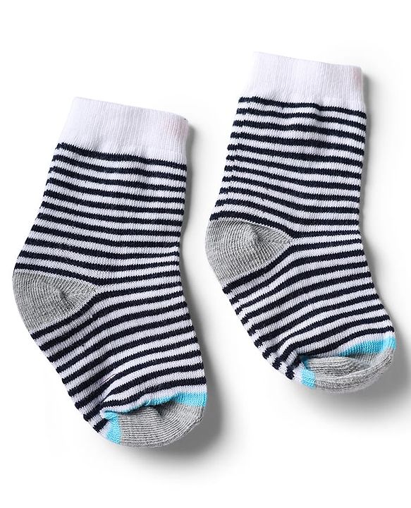 Cute Walk by Babyhug Knit Anti-Bacterial Ankle Length Striped Socks With Design Pack of 5 - Black, White & Grey