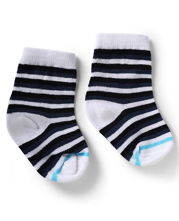 Cute Walk by Babyhug Knit Anti-Bacterial Ankle Length Striped Socks With Design Pack of 5 - Black, White & Grey