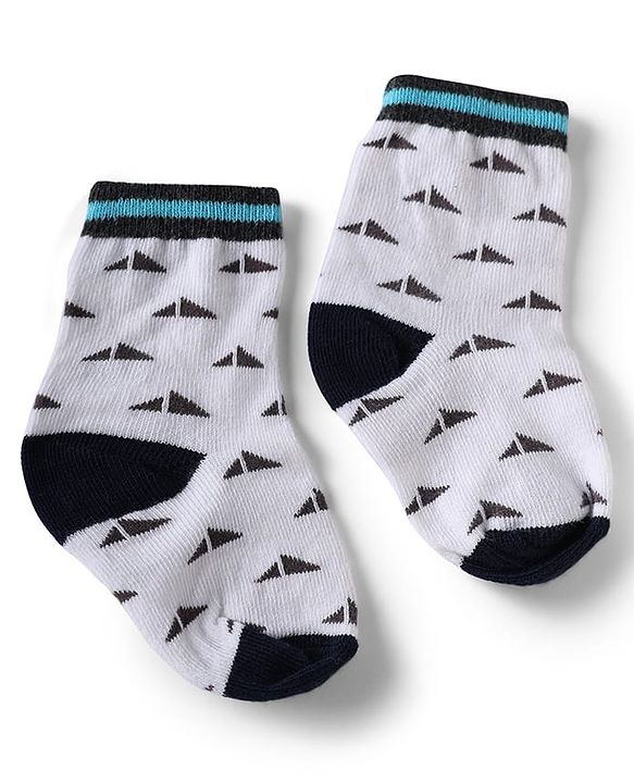 Cute Walk by Babyhug Knit Anti-Bacterial Ankle Length Striped Socks With Design Pack of 5 - Black, White & Grey