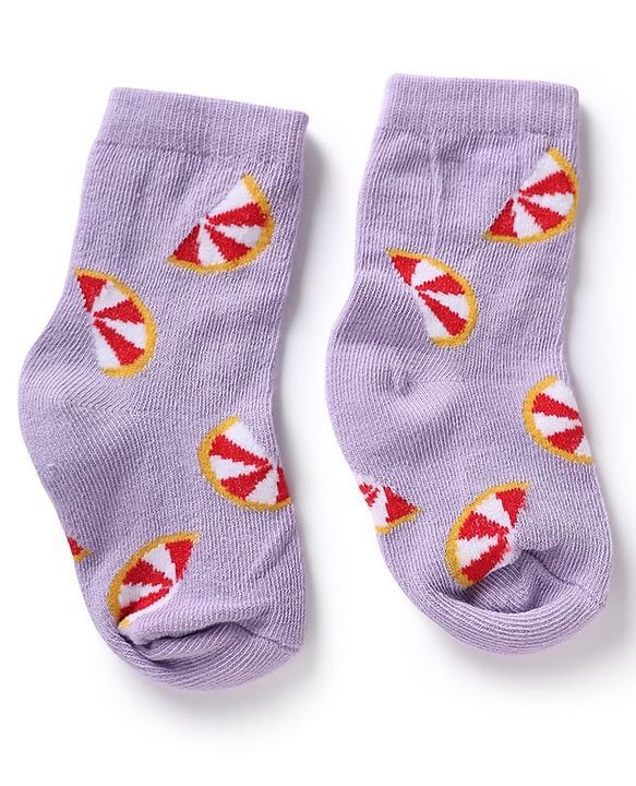 Cute Walk by Babyhug Knit Anti-Bacterial Ankle Length Socks With Fruit Design Pack of 5 - Pink, White & Lilac