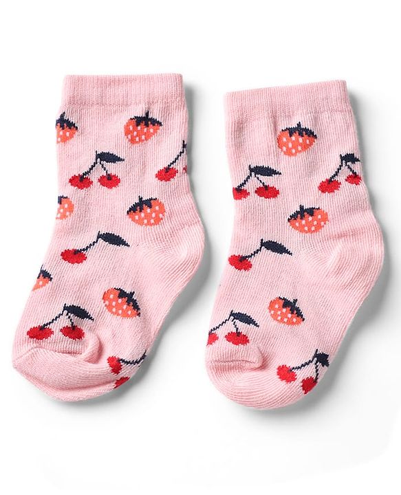 Cute Walk by Babyhug Knit Anti-Bacterial Ankle Length Socks With Fruit Design Pack of 5 - Pink, White & Lilac