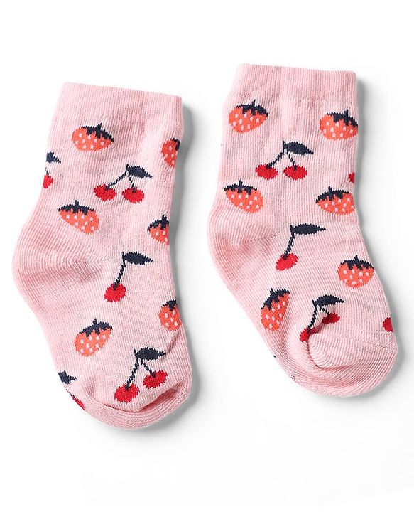 Cute Walk by Babyhug Knit Anti-Bacterial Ankle Length Socks With Fruit Design Pack of 5 - Pink, White & Lilac