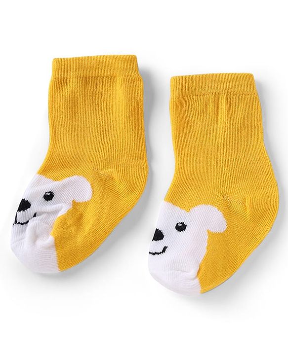 Cute Walk by Babyhug Knit Anti-Bacterial Ankle Length Striped Socks With Teddy Bear & Penguin Design Pack of 5 - Yellow, Red & Black