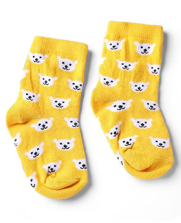 Cute Walk by Babyhug Knit Anti-Bacterial Ankle Length Striped Socks With Teddy Bear & Penguin Design Pack of 5 - Yellow, Red & Black
