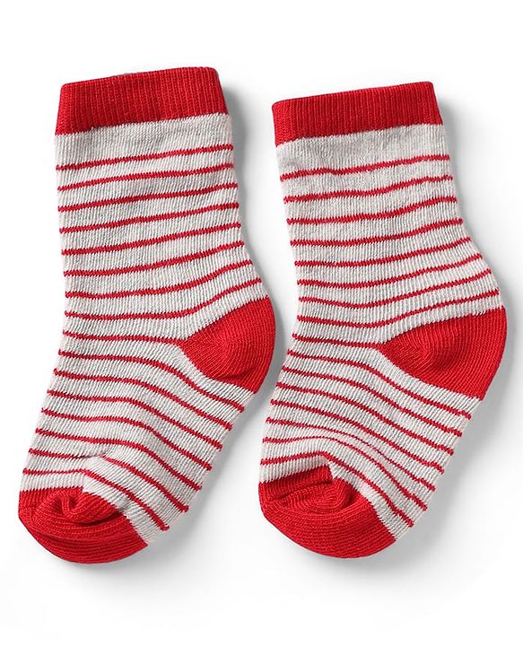 Cute Walk by Babyhug Knit Anti-Bacterial Ankle Length Striped Socks With Teddy Bear & Penguin Design Pack of 5 - Yellow, Red & Black