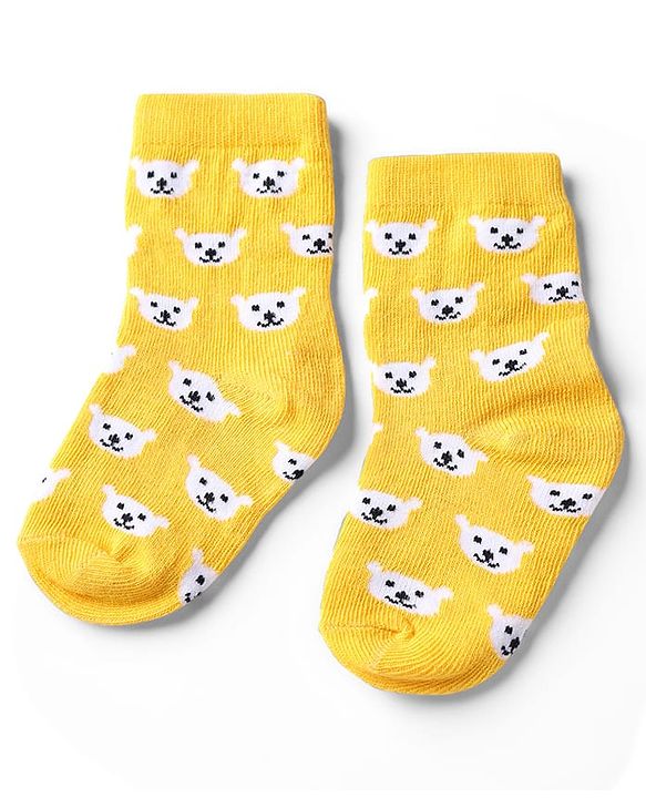 Cute Walk by Babyhug Knit Anti-Bacterial Ankle Length Striped Socks With Teddy Bear & Penguin Design Pack of 5 - Yellow, Red & Black