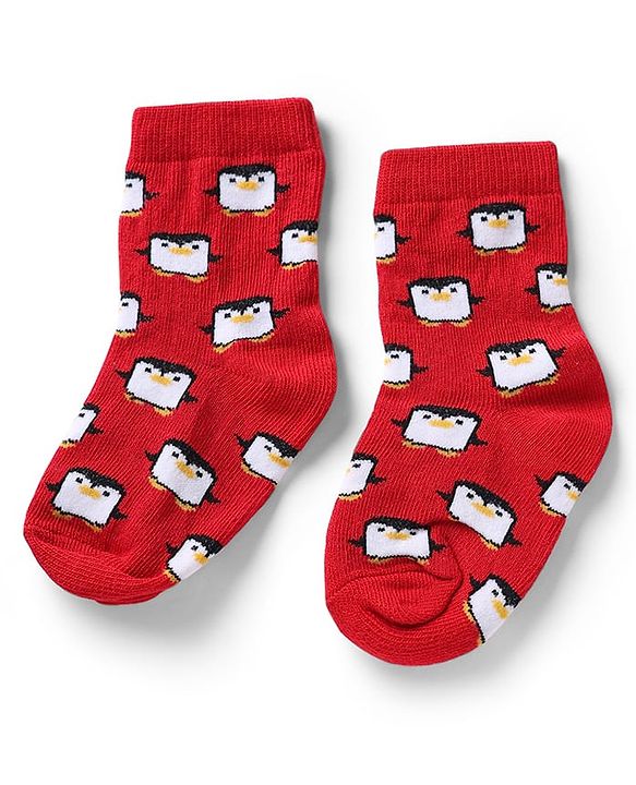 Cute Walk by Babyhug Knit Anti-Bacterial Ankle Length Striped Socks With Teddy Bear & Penguin Design Pack of 5 - Yellow, Red & Black