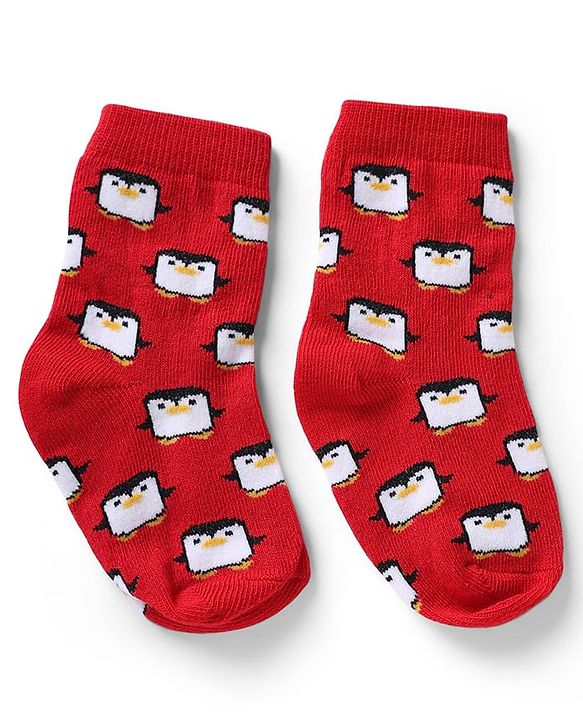 Cute Walk by Babyhug Knit Anti-Bacterial Ankle Length Striped Socks With Teddy Bear & Penguin Design Pack of 5 - Yellow, Red & Black