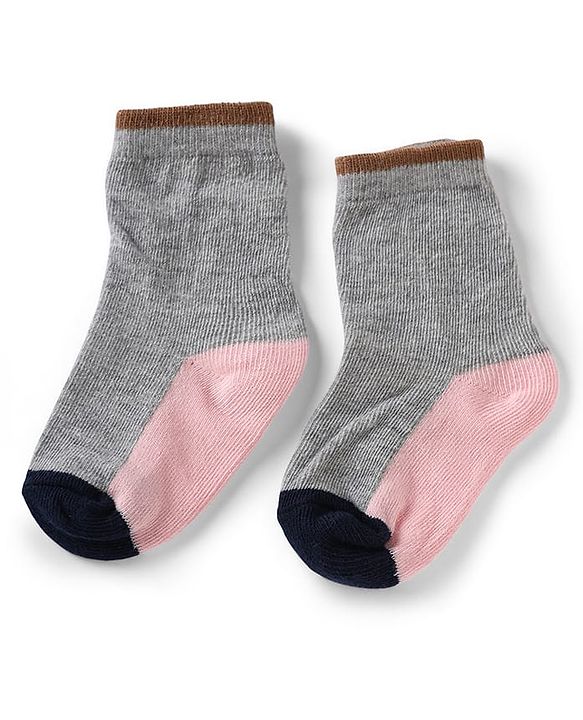 Cute Walk by Babyhug Knit Anti-Bacterial Ankle Length Striped Socks With Star Design Pack of 5 - Pink, Black & Grey