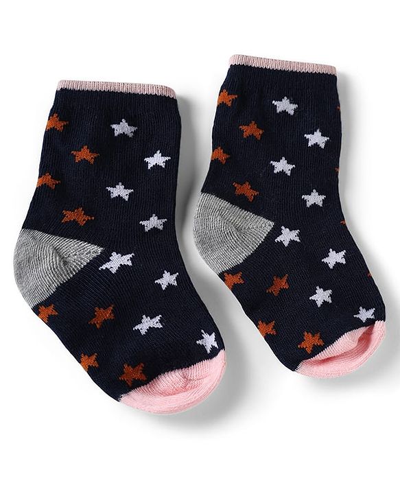 Cute Walk by Babyhug Knit Anti-Bacterial Ankle Length Striped Socks With Star Design Pack of 5 - Pink, Black & Grey