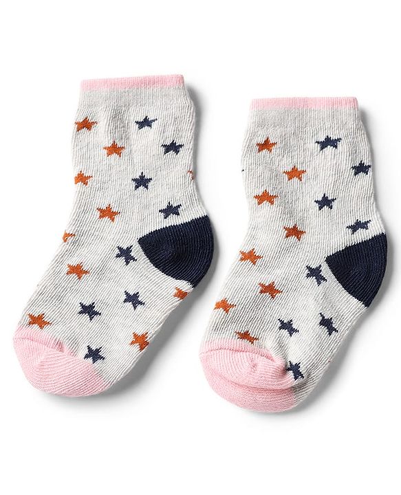 Cute Walk by Babyhug Knit Anti-Bacterial Ankle Length Striped Socks With Star Design Pack of 5 - Pink, Black & Grey