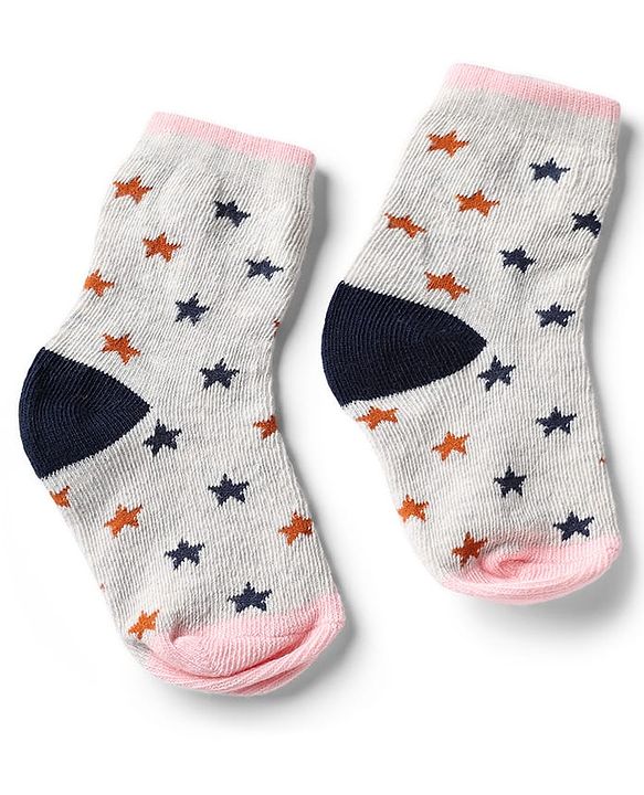 Cute Walk by Babyhug Knit Anti-Bacterial Ankle Length Striped Socks With Star Design Pack of 5 - Pink, Black & Grey