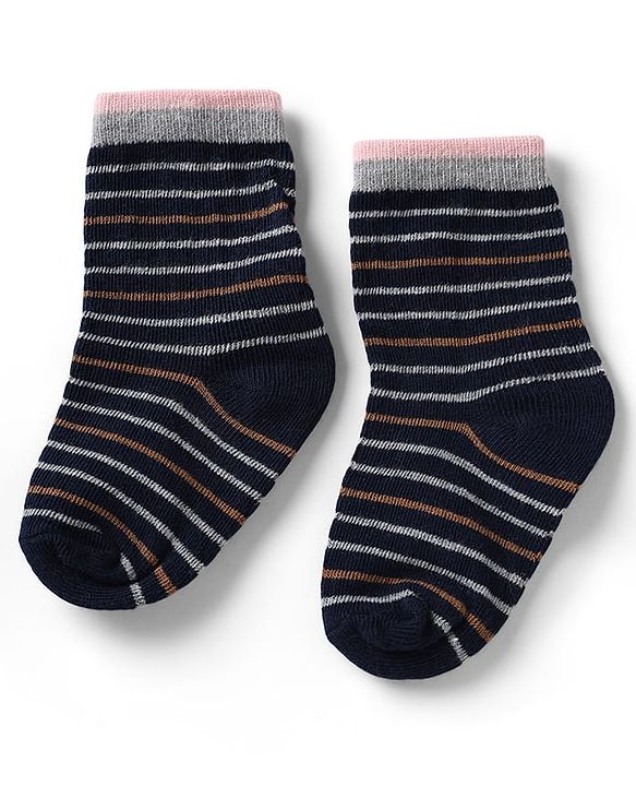 Cute Walk by Babyhug Knit Anti-Bacterial Ankle Length Striped Socks With Star Design Pack of 5 - Pink, Black & Grey
