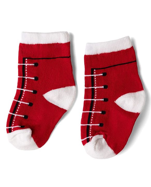Cute Walk By Babyhug Knit Anti-Bacterial Ankle Length Striped Socks With Text Print Pack of 5  - Red & Grey