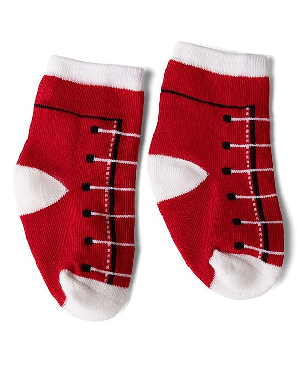Cute Walk By Babyhug Knit Anti-Bacterial Ankle Length Striped Socks With Text Print Pack of 5  - Red & Grey