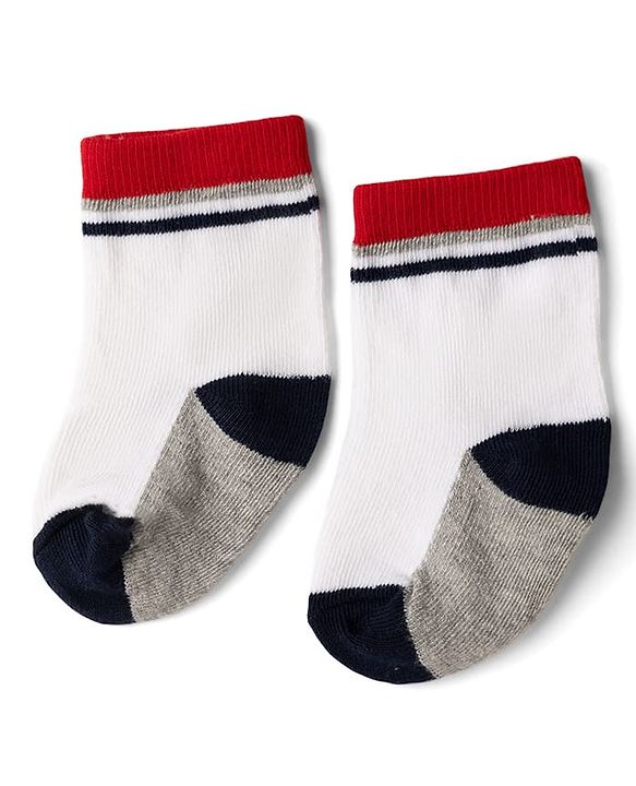 Cute Walk By Babyhug Knit Anti-Bacterial Ankle Length Striped Socks With Text Print Pack of 5  - Red & Grey