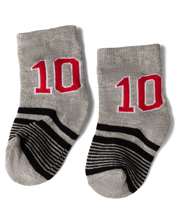 Cute Walk By Babyhug Knit Anti-Bacterial Ankle Length Striped Socks With Text Print Pack of 5  - Red & Grey