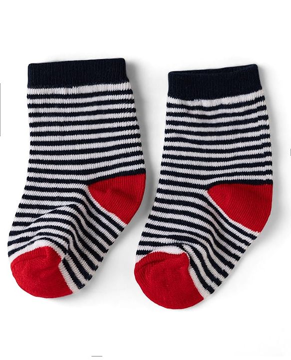 Cute Walk By Babyhug Knit Anti-Bacterial Ankle Length Striped Socks With Text Print Pack of 5  - Red & Grey