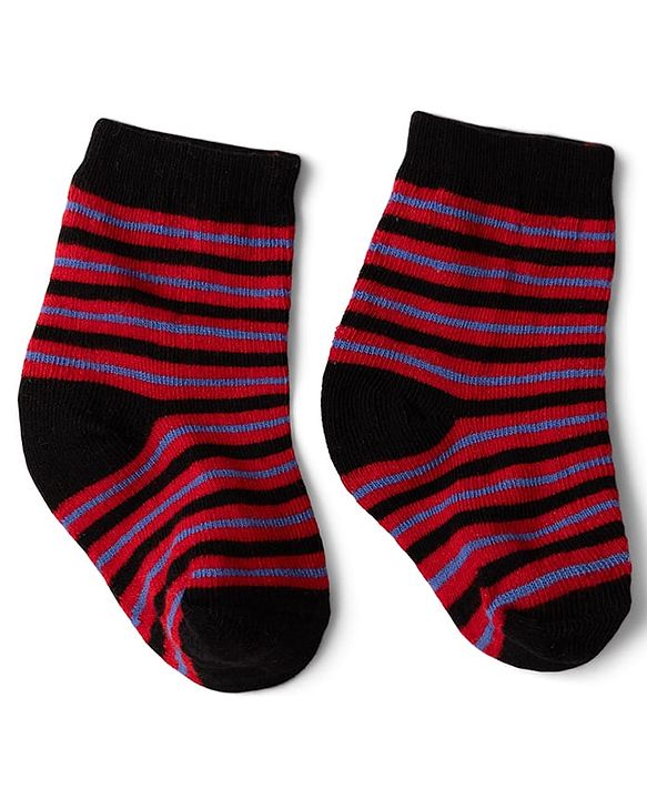 Cute Walk By Babyhug Knit Anti-Bacterial Ankle Length Striped Socks With Text Print Pack of 5  - Red & Grey