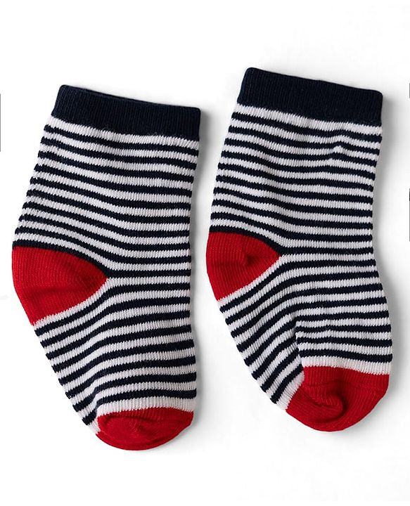 Cute Walk By Babyhug Knit Anti-Bacterial Ankle Length Striped Socks With Text Print Pack of 5  - Red & Grey