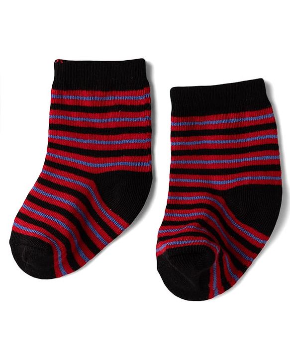 Cute Walk By Babyhug Knit Anti-Bacterial Ankle Length Striped Socks With Text Print Pack of 5  - Red & Grey