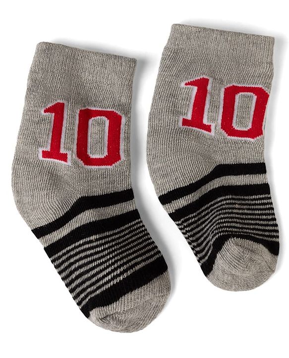 Cute Walk By Babyhug Knit Anti-Bacterial Ankle Length Striped Socks With Text Print Pack of 5  - Red & Grey