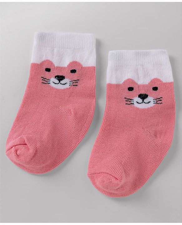 Cute Walk By Babyhug Poly Blends Knit Anti Bacterial Ankle Length Striped Socks With Paw Desgin Pack of 5 - Red, Dark Pink & White
