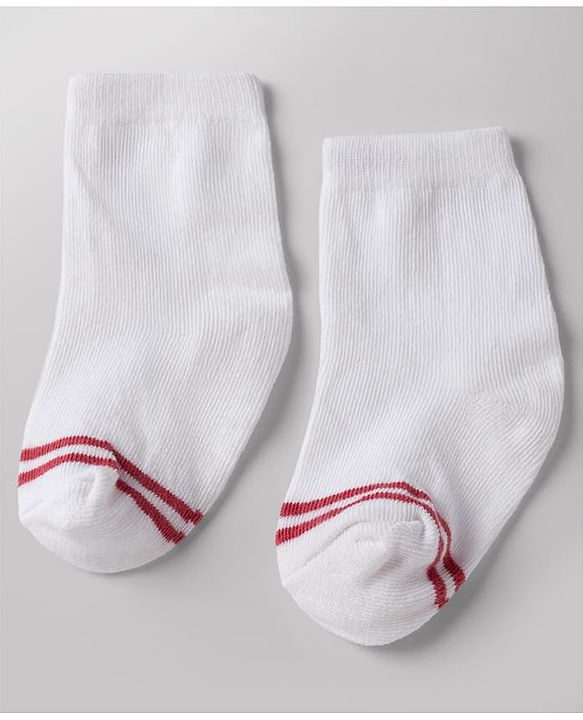 Cute Walk By Babyhug Poly Blends Knit Anti Bacterial Ankle Length Striped Socks With Paw Desgin Pack of 5 - Red, Dark Pink & White